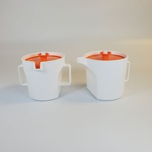 Vintage MCM Tupperware Creamer Sugar Push n Seal with Orange Lids 1414-6 1415-5